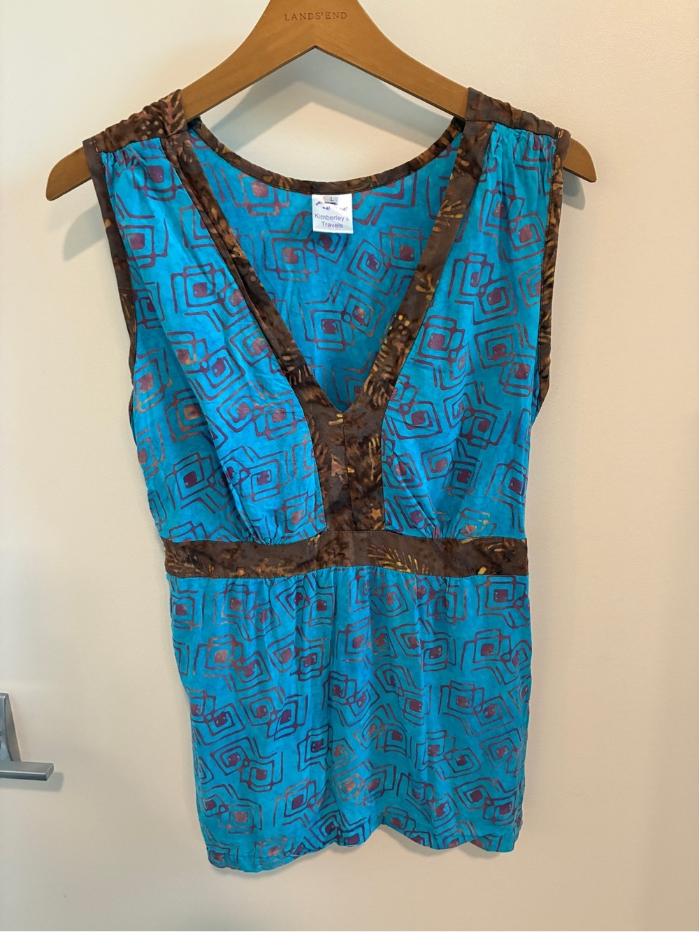 Sleeveless Turquoise & Brown V-Neck Chemise
